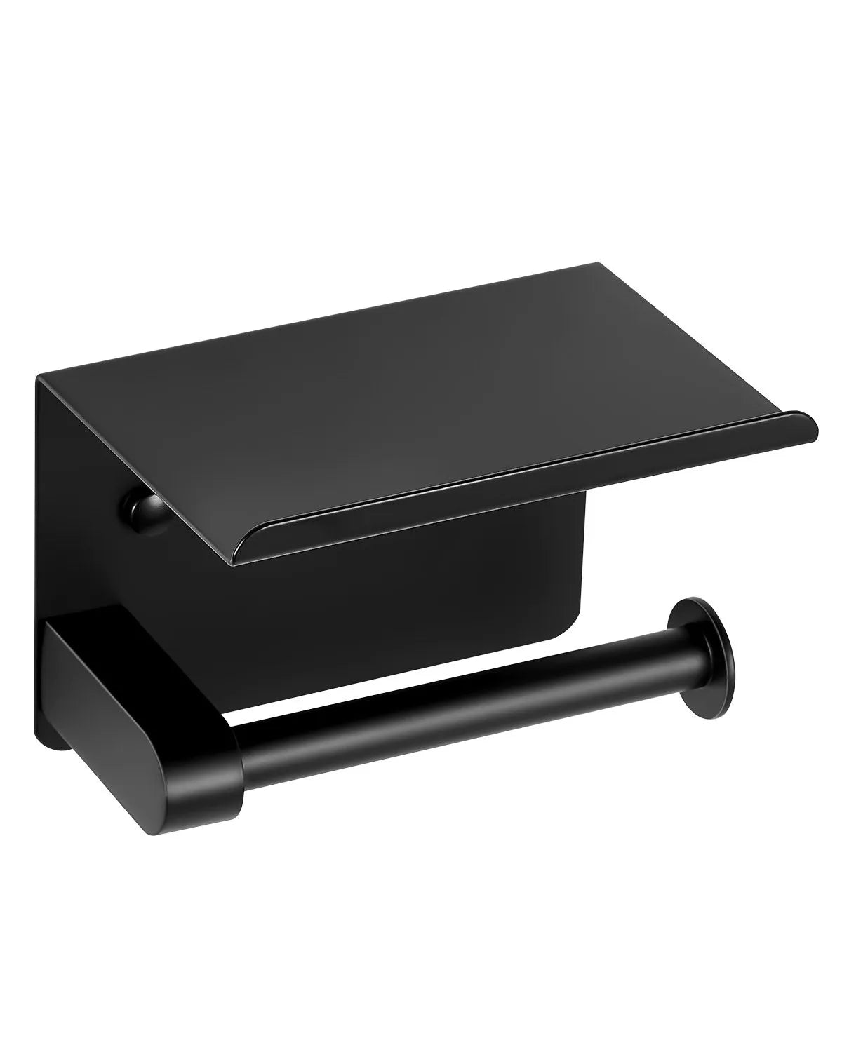VEVOR Toilet Paper Holder with Shelf, Fits Mega Rolls Size, Stainless Steel Rustproof Material, Wall Mounted with Screws and Double-Sided Tape, Toilet Roll Tissue Holder for Bathroom, Matte Black