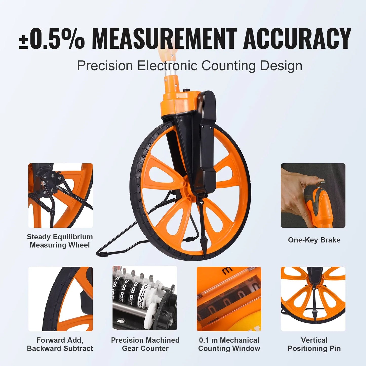 VEVOR Measuring Wheel in Inches, 12.5in Diameter Wheel, Centerline Design w/ Handbrake, 39.76-20.47 in Telescoping Measure Wheel,Measurement 0-9,999m with Bag (bag has damage)