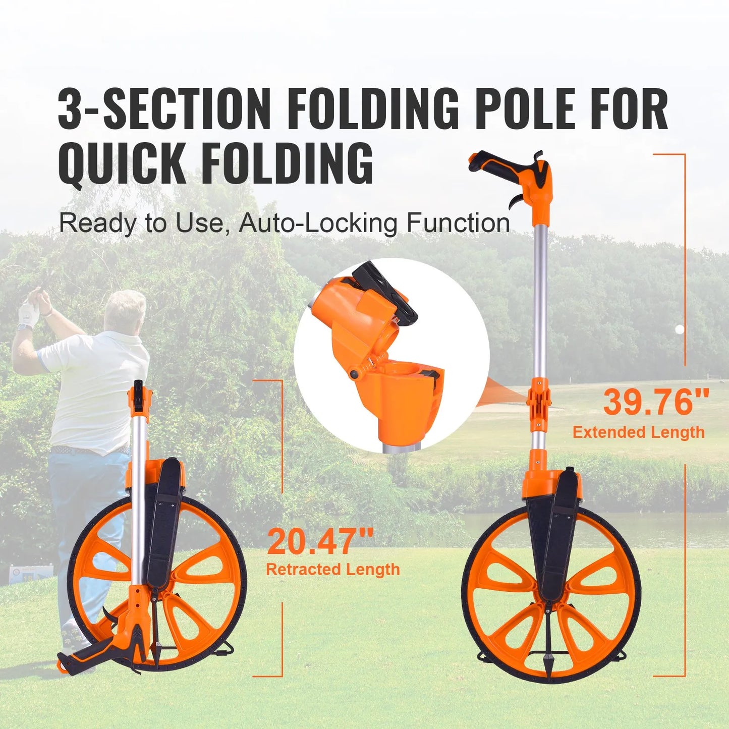 VEVOR Measuring Wheel in Inches, 12.5in Diameter Wheel, Centerline Design w/ Handbrake, 39.76-20.47 in Telescoping Measure Wheel,Measurement 0-9,999m with Bag (bag has damage)