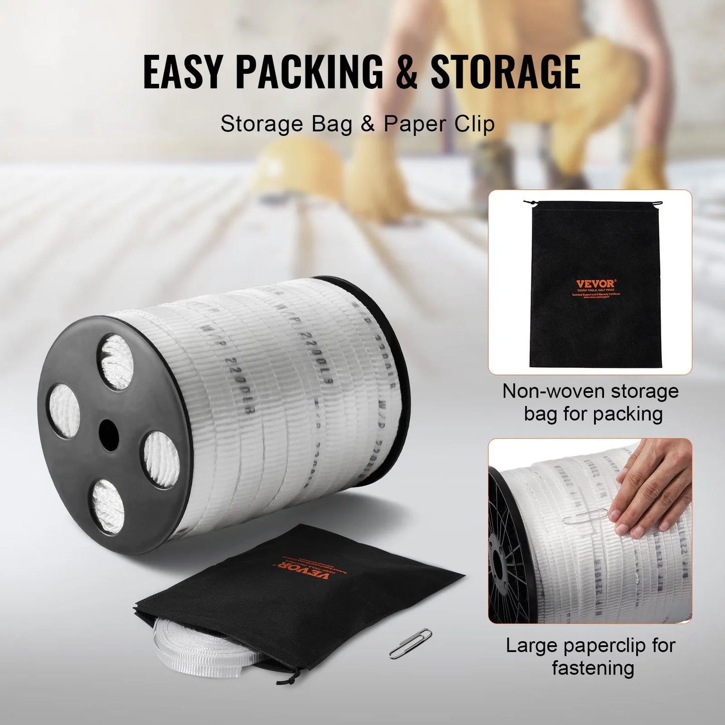 VEVOR Polyester Pull Tape, 58 x 318' Mule Tape Flat Rope, 2200 lbf Tensile Capacity, Printed Webbing Cable Pulling Tape for Packaging, Gardening, Commercial Electrical, Conduit Work, White