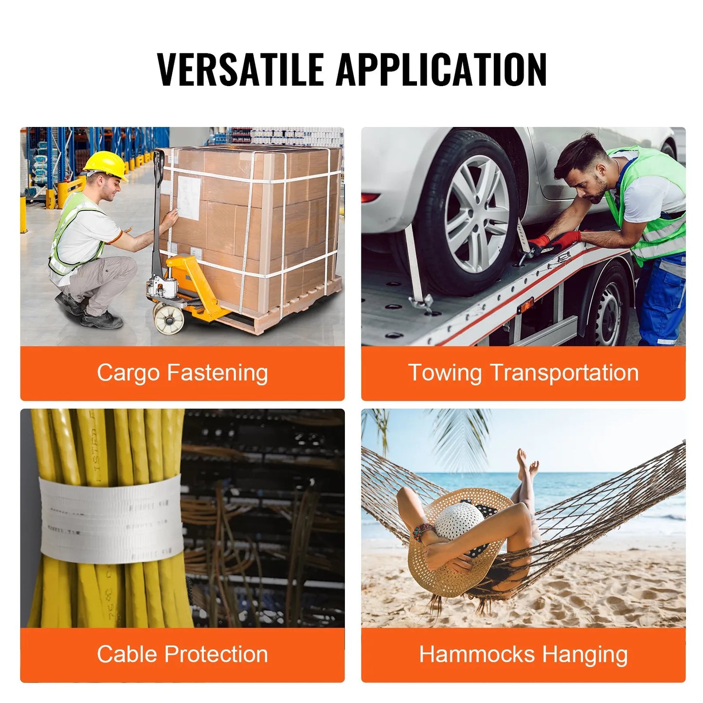 VEVOR Polyester Pull Tape, 58 x 318' Mule Tape Flat Rope, 2200 lbf Tensile Capacity, Printed Webbing Cable Pulling Tape for Packaging, Gardening, Commercial Electrical, Conduit Work, White