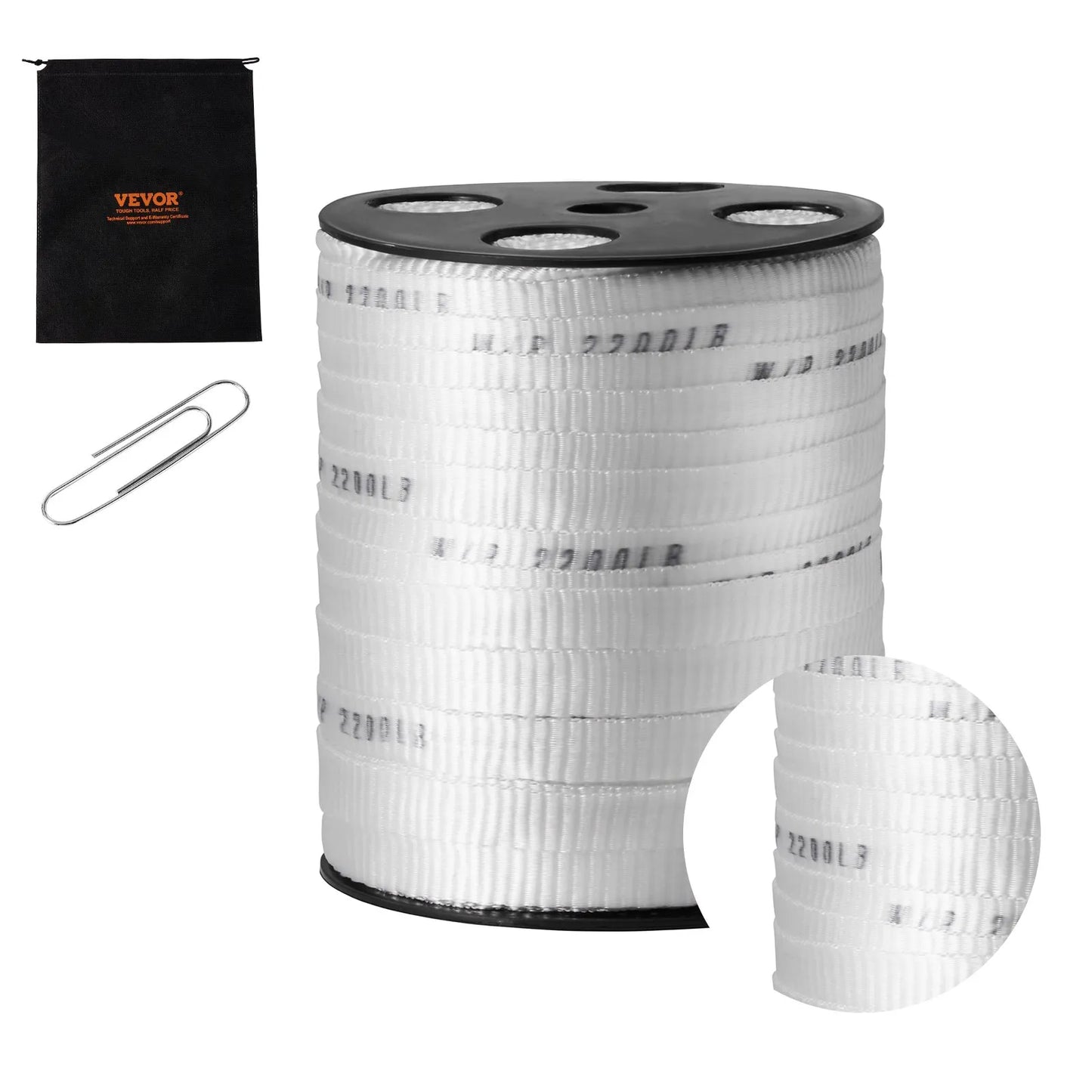 VEVOR Polyester Pull Tape, 58 x 318' Mule Tape Flat Rope, 2200 lbf Tensile Capacity, Printed Webbing Cable Pulling Tape for Packaging, Gardening, Commercial Electrical, Conduit Work, White