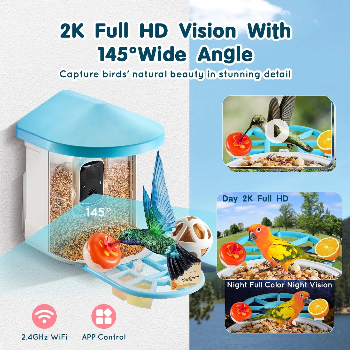 VEVOR Smart Bird Feeder with Camera, 2K HD AI Identify 10,000+ Bird Species, Solar-Powered Bird Watching Camera with Auto Capture & Instant Notify, Wireless Outdoor Ideal Gift for Bird Lovers (Green)