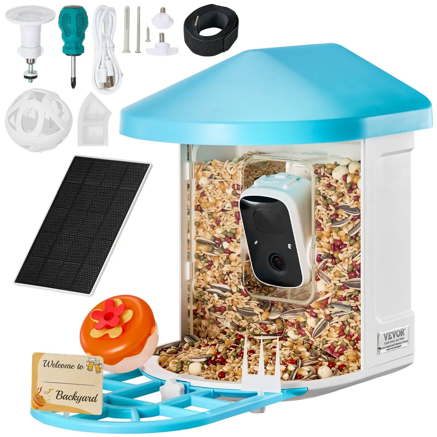 VEVOR Smart Bird Feeder with Camera, 2K HD AI Identify 10,000+ Bird Species, Solar-Powered Bird Watching Camera with Auto Capture & Instant Notify, Wireless Outdoor Ideal Gift for Bird Lovers (Green)