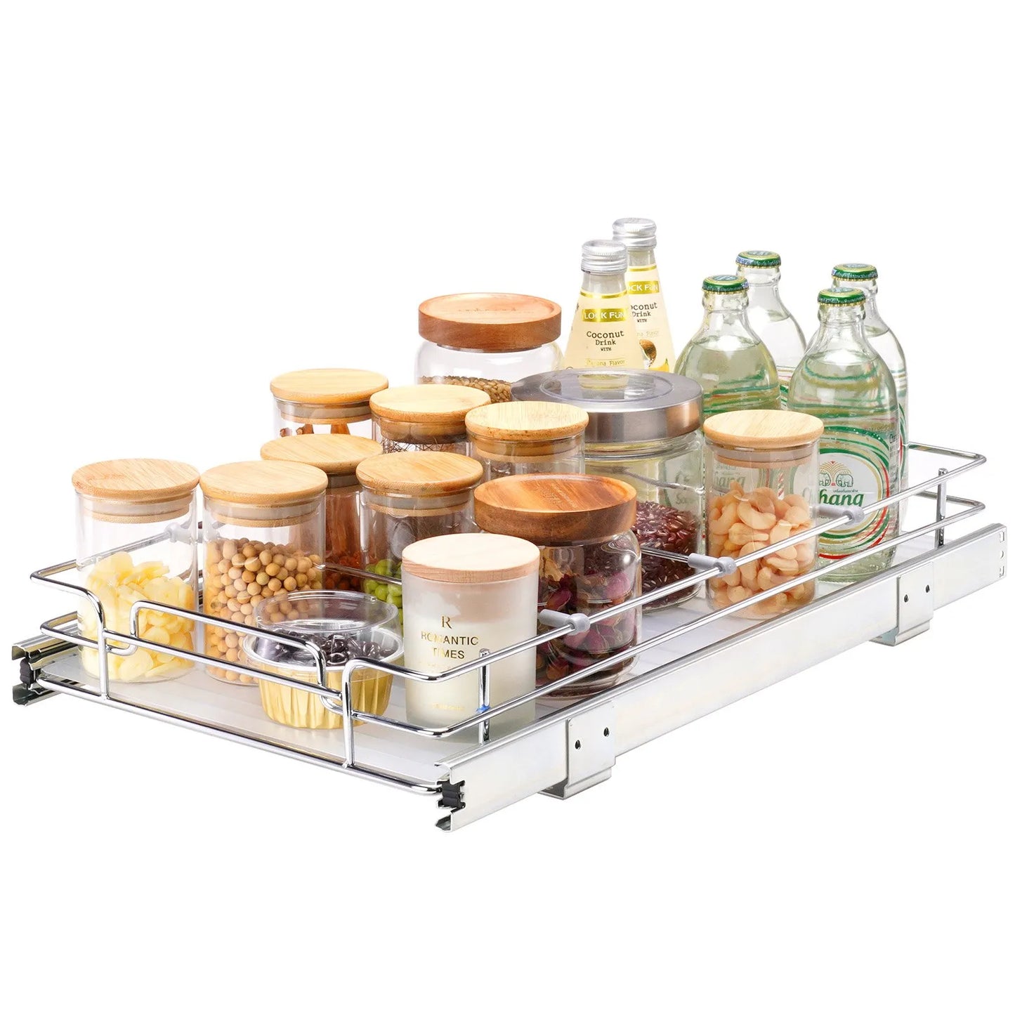 VEVOR 12.5Wx21Dx3.5H Pull Out Cabinet Organizer, Heavy Duty Slide Out Pantry Shelves, Steel Roll Out Drawers, Sliding Drawer Storage for Home Under Sink, 14Wx22Dx7H Install Size for Cabinet