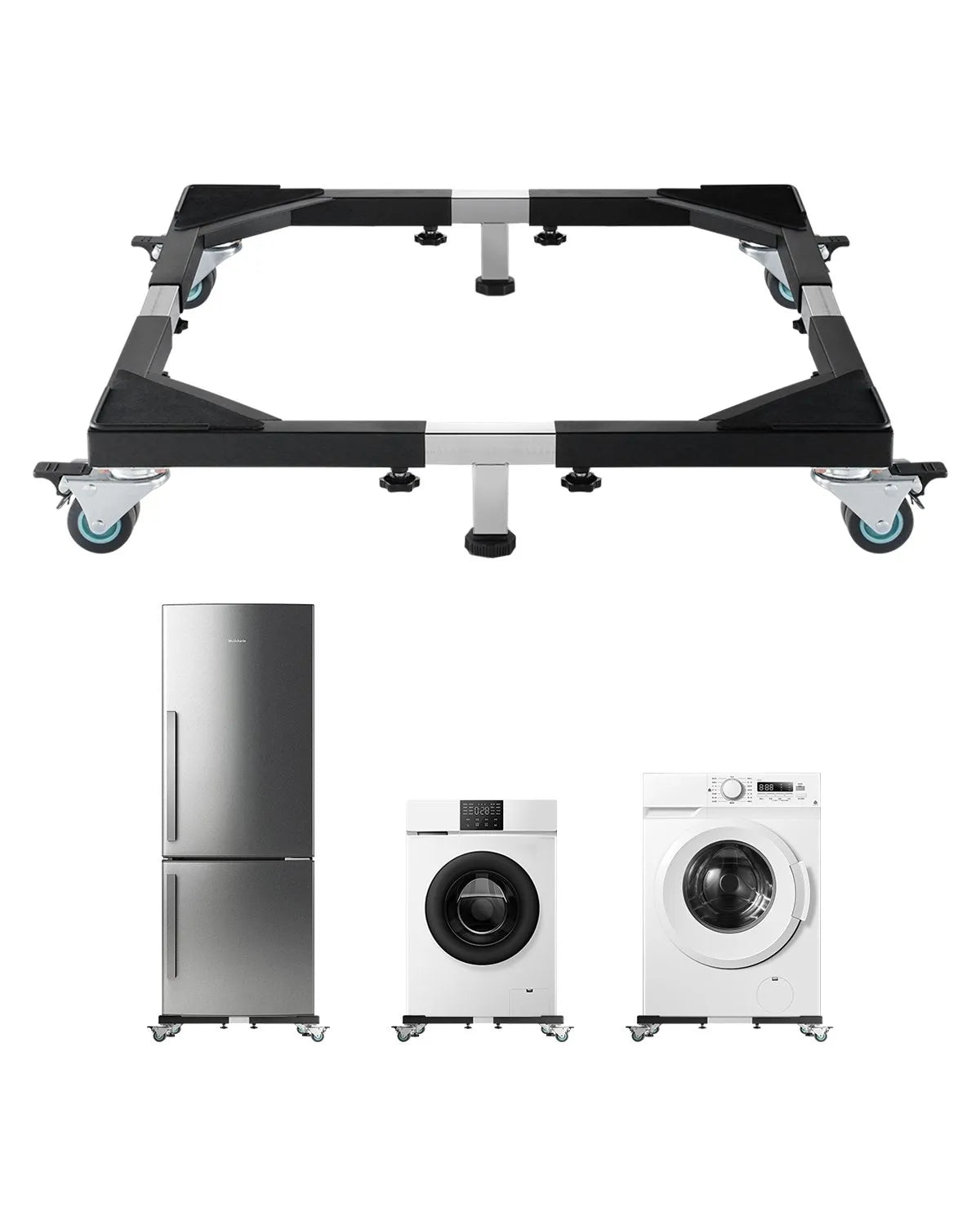 VEVOR Fridge Stand Mobile Base, 1200 lbs Load Capacity, Washing Machine Stand with 8 Locking Twin Wheels and 4 Brakes, 23-36.6 Inches Adjustable Furniture Dolly for Washer, Refrigerator and Dryer