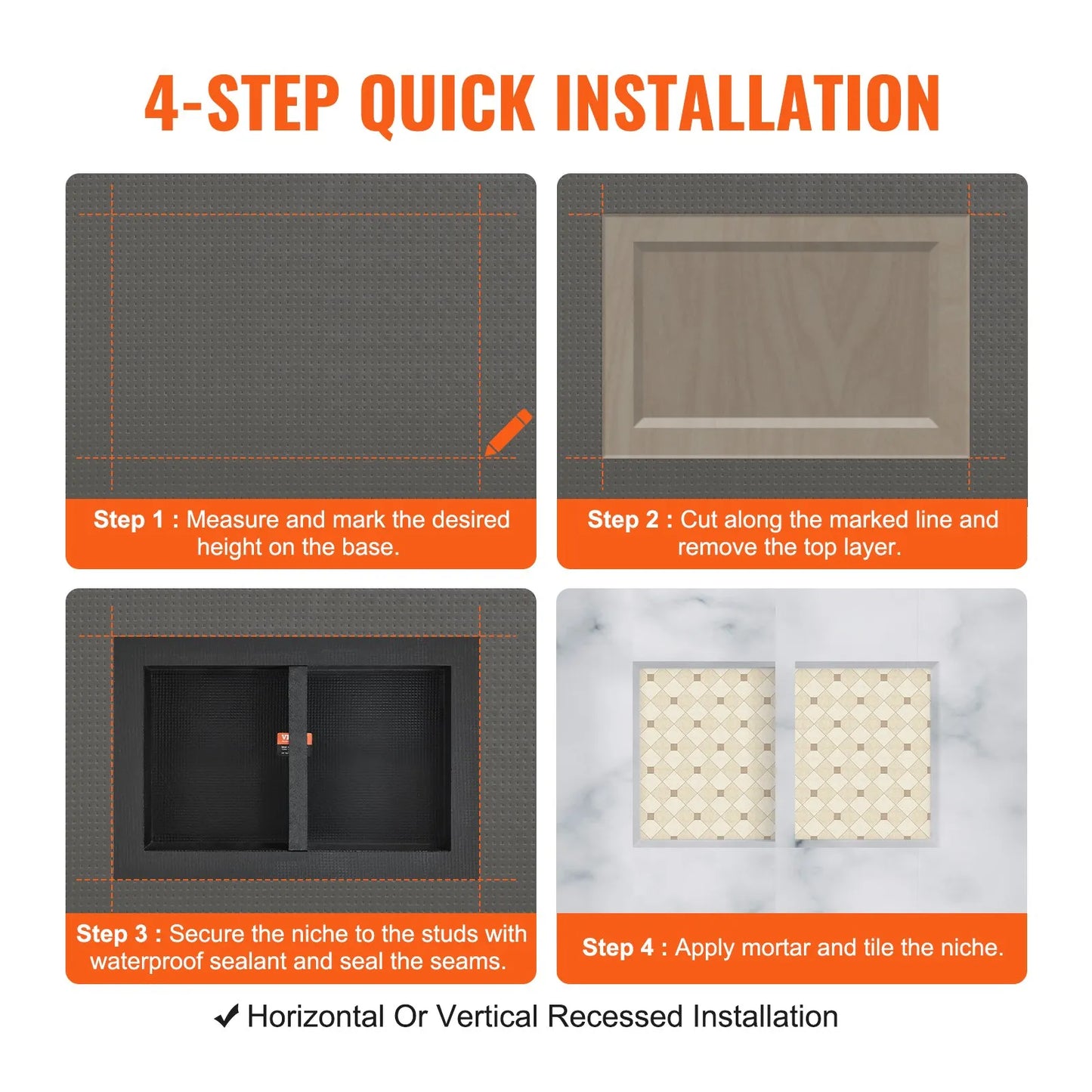 VEVOR Shower Niche Ready for Tile 16 x 24, Double Shelf Organizer, Square Corners Wall-inserted Niche Recessed, Sealed Protection Modern Soap Storage Niche for Shower Bathroom, Black