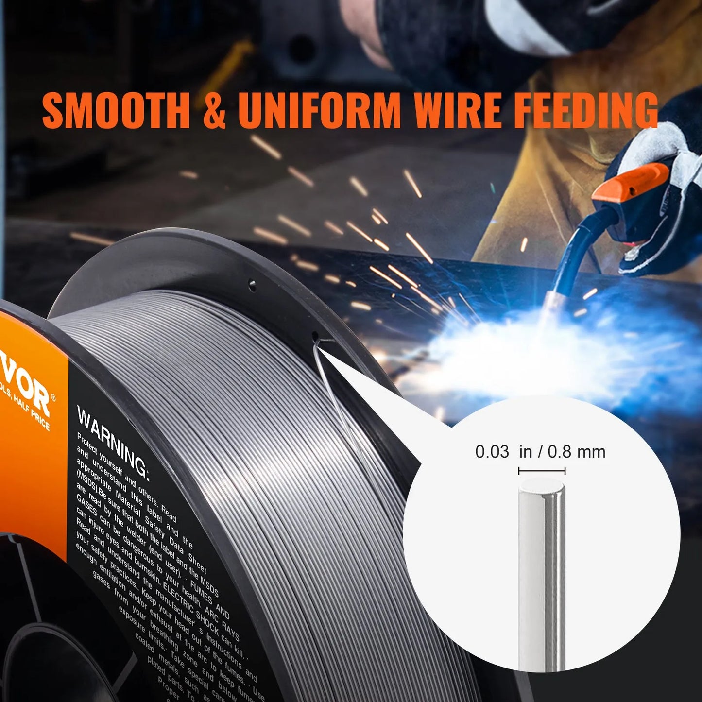 VEVOR Flux Core MIG Welding Wire E71T-GS 0.03" 10LBS Gasless Mild Steel MIG Wire