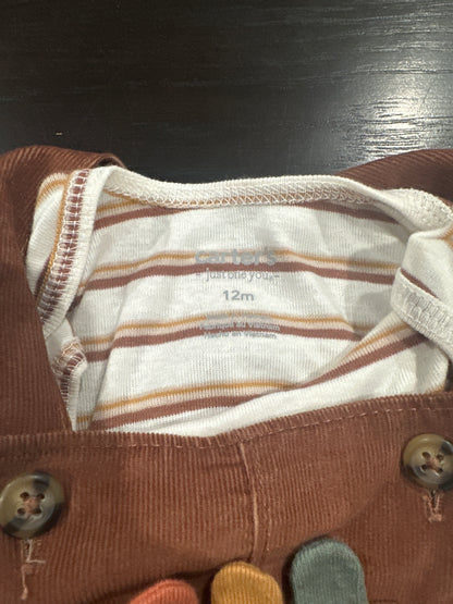 Carter’s Baby Corduroy Overalls & Striped Long Sleeve Bodysuit Set – Brown
