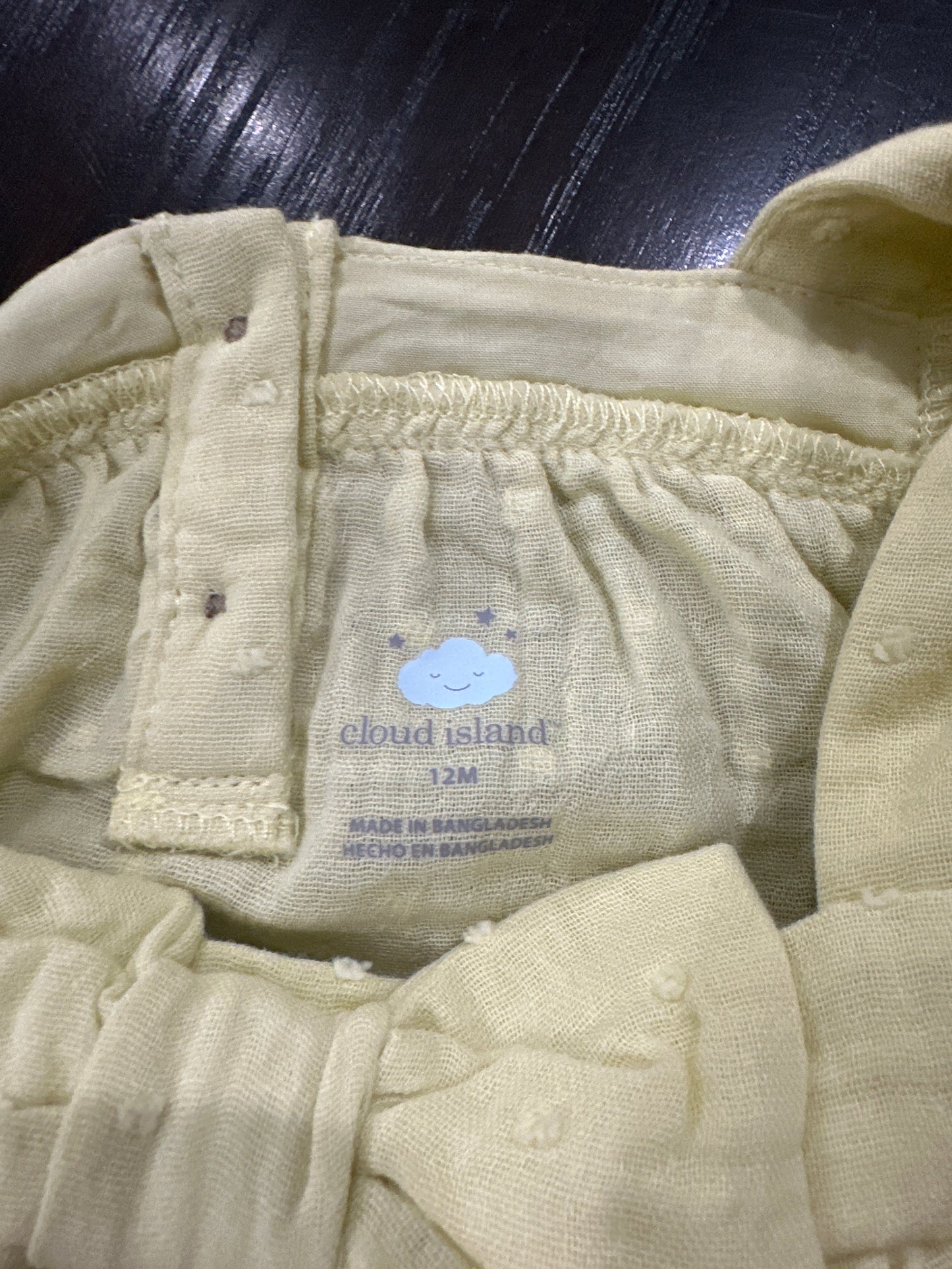 Cloud Island Baby Long-Sleeve Romper with Bow – Yellow