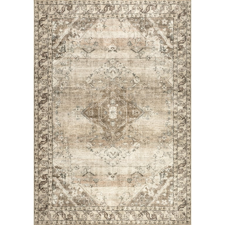 Hillstone Collection Traditional Vintage Medallion Ahmeira Beige 4 ft. x 6 ft. Area Rug