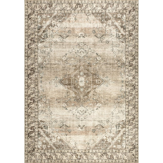 Hillstone Collection Traditional Vintage Medallion Ahmeira Beige 4 ft. x 6 ft. Area Rug