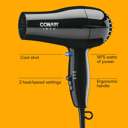 Conair 1875 Watt Mid Size Ceramic Hair Dryer, Black