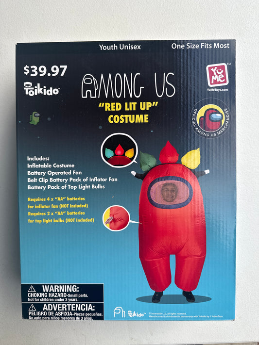 Among Us Red Lit Up Inflatable Halloween Costume for Children, Youth Size, by YuME Toys