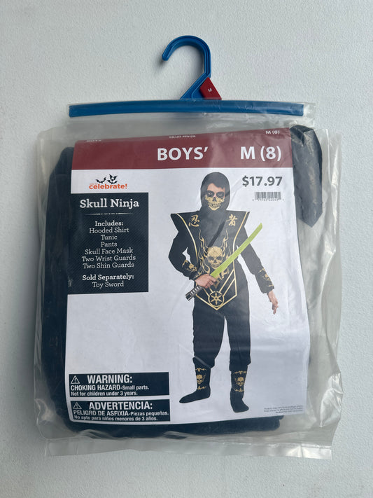 Fun World Skull Lord Ninja Costume for Boys with Hooded Shirt, Tunic, Pants, and Mask for Ages 8, M