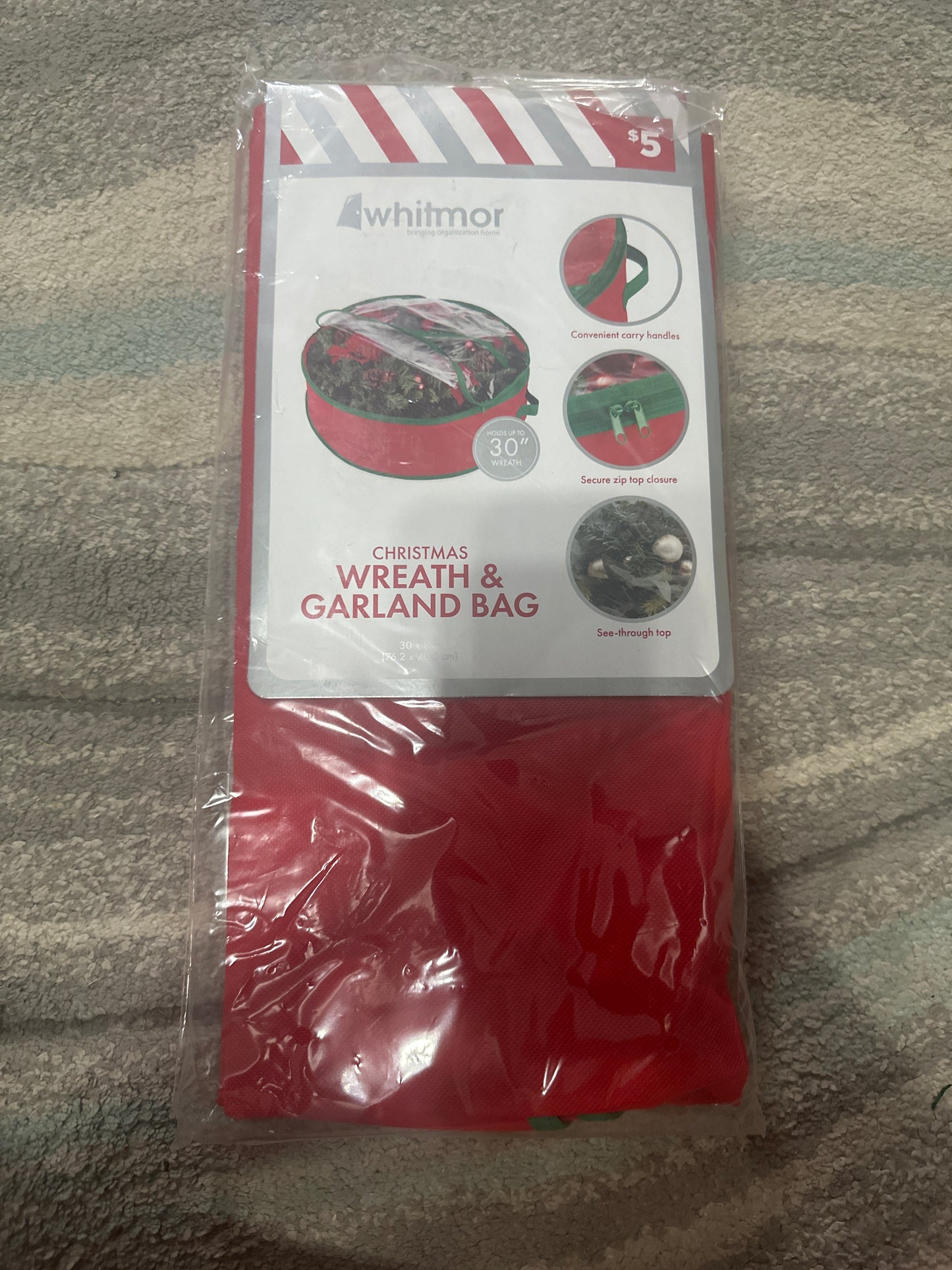 Whitmor Christmas Wreath & Garland Storage Bag, 30 in x 8 in1 Whitmor Christmas Wreath & Garland Storage Bag, 30 in x 8 in