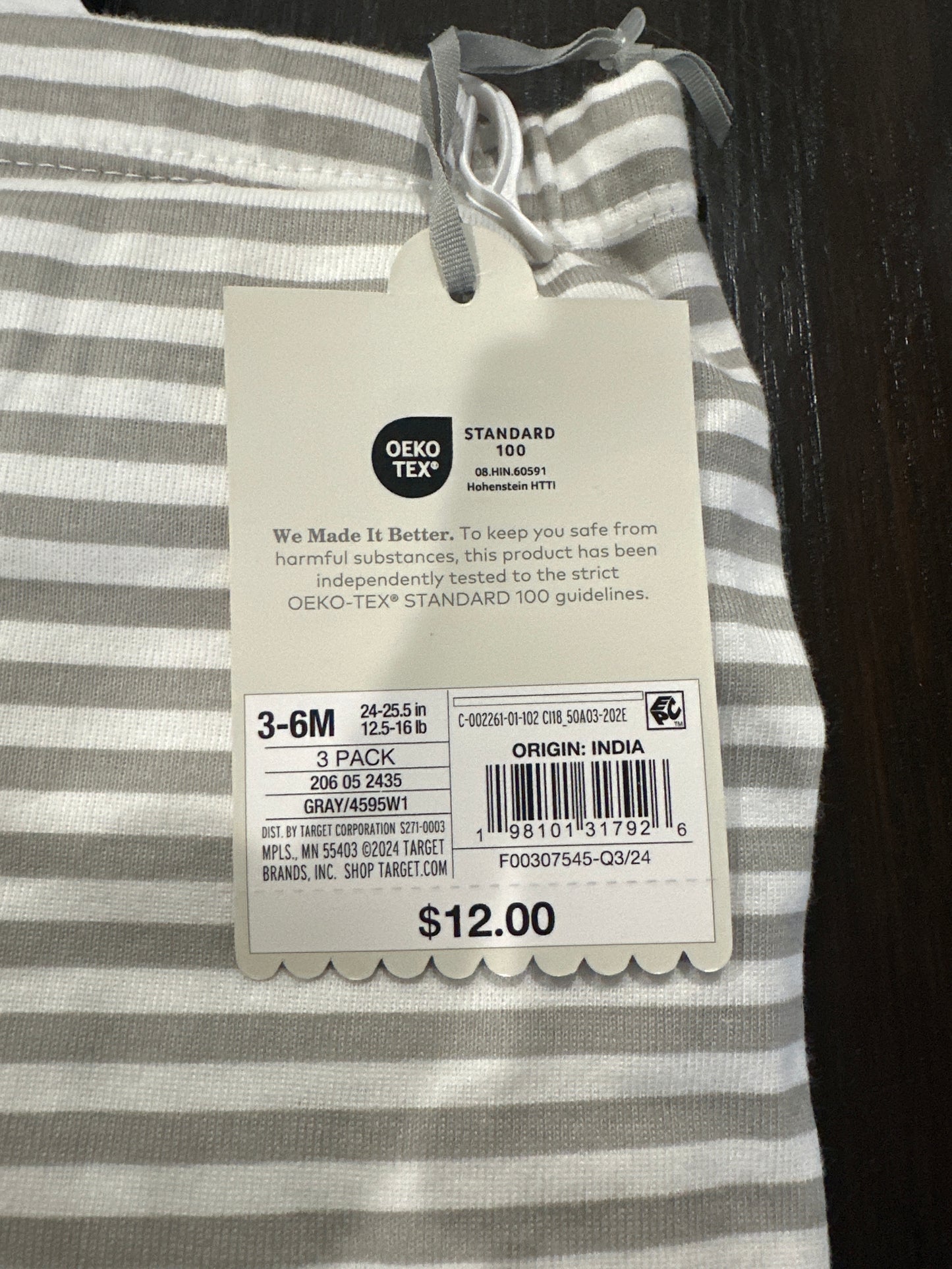 Cloud Island Baby Pants 3-Pack Gray & Stripe Cotton Pull-On Pants