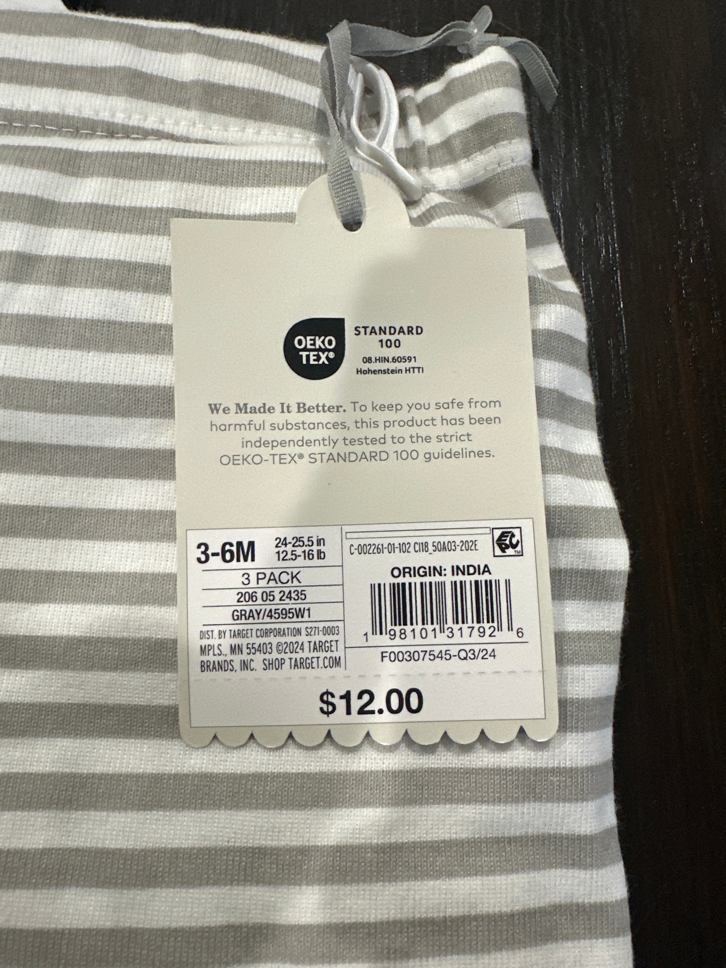Cloud Island Baby Pants 3-Pack Gray & Stripe Cotton Pull-On Pants