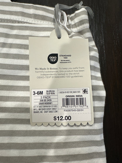 Cloud Island Baby Pants 3-Pack Gray & Stripe Cotton Pull-On Pants