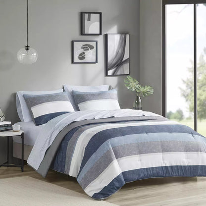 Madison Park Essentials Deacon Modern Stripe Comforter Set with Bed Sheets-King
