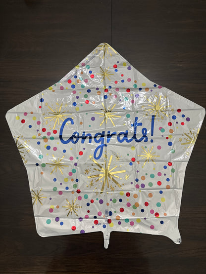 5pc Congrats Foil Balloon Bouquet Gold White Confetti Stars & Rounds Anagram