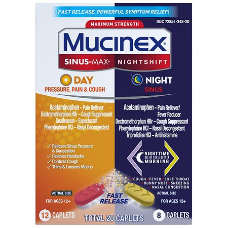 Mucinex Max Strength Sinus Medicine - Day & Night - Tablets - 20ct