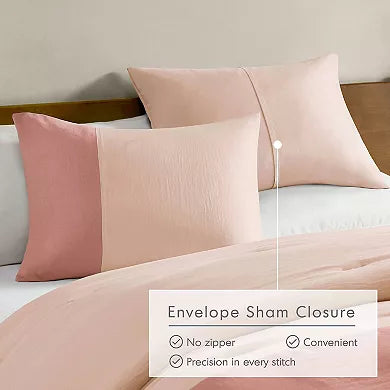 510 Design Jaden Soft Washed Color Block Comforter Set-Pink-Full/Queen