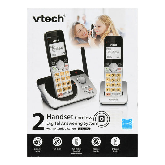 VTech CS5229-2 2 Handset Extended Range DECT 6.0 Cordless Phone with Answering System (SilverBlack)