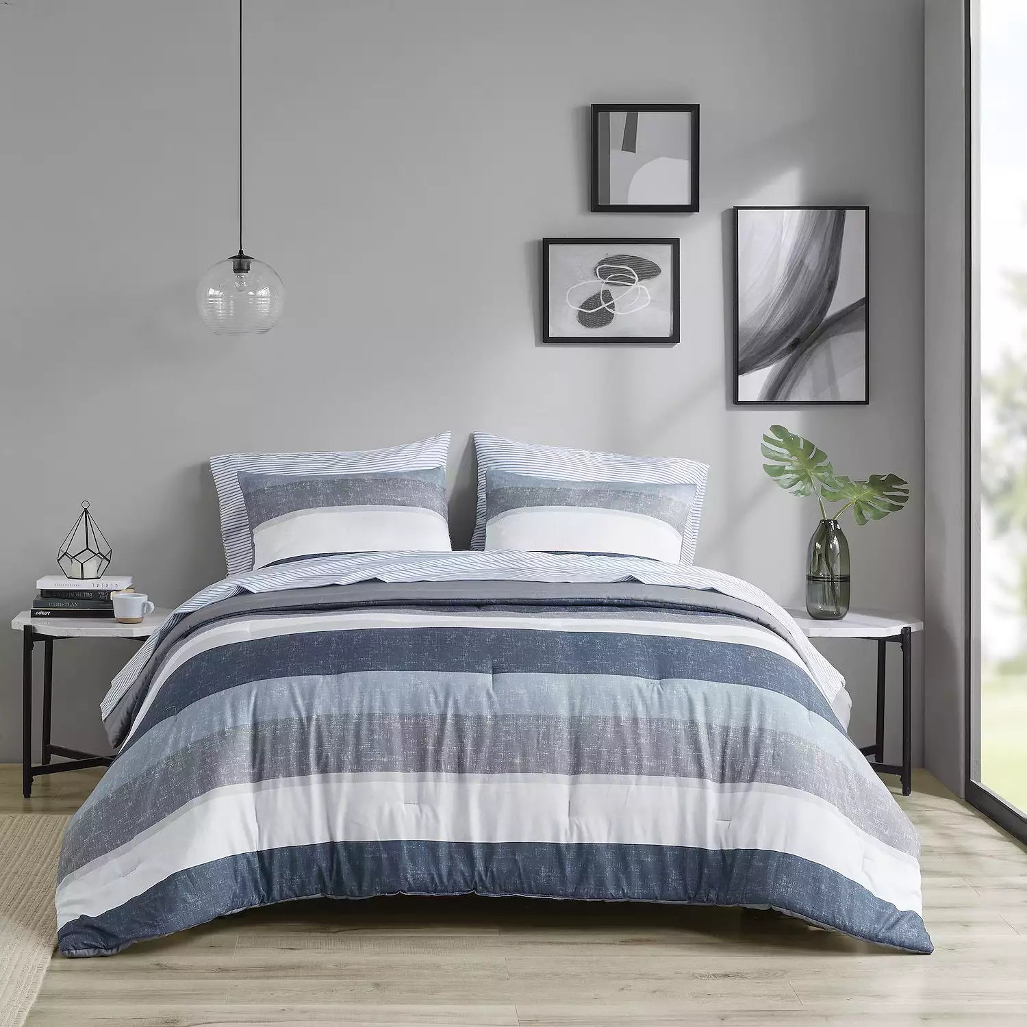Madison Park Essentials Deacon Modern Stripe Comforter Set with Bed Sheets-King