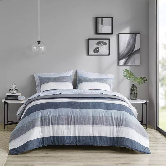 Madison Park Essentials Deacon Modern Stripe Comforter Set with Bed Sheets-King