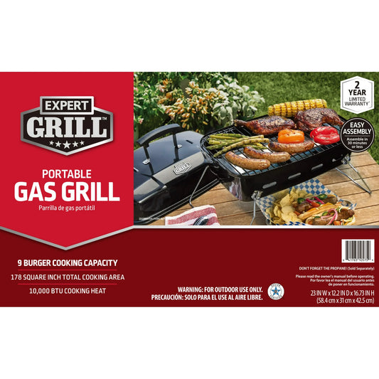Expert Grill 1-Burner Black Propane Gas 17.5" Portable Tabletop Grill, with Removable Lid