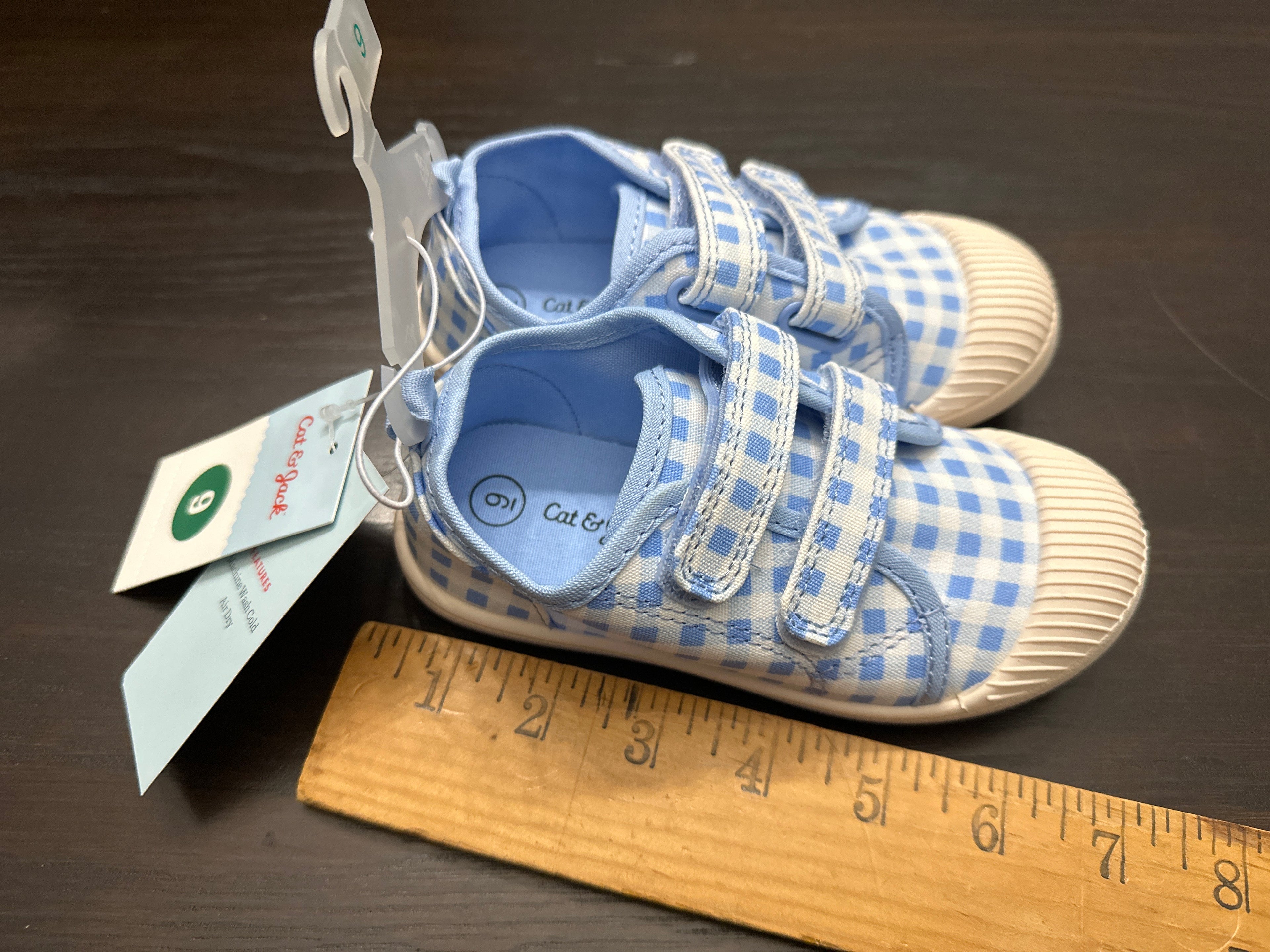 Cat & Jack Baby Gingham Hook-and-Loop Sneakers – Blue (Size 9)