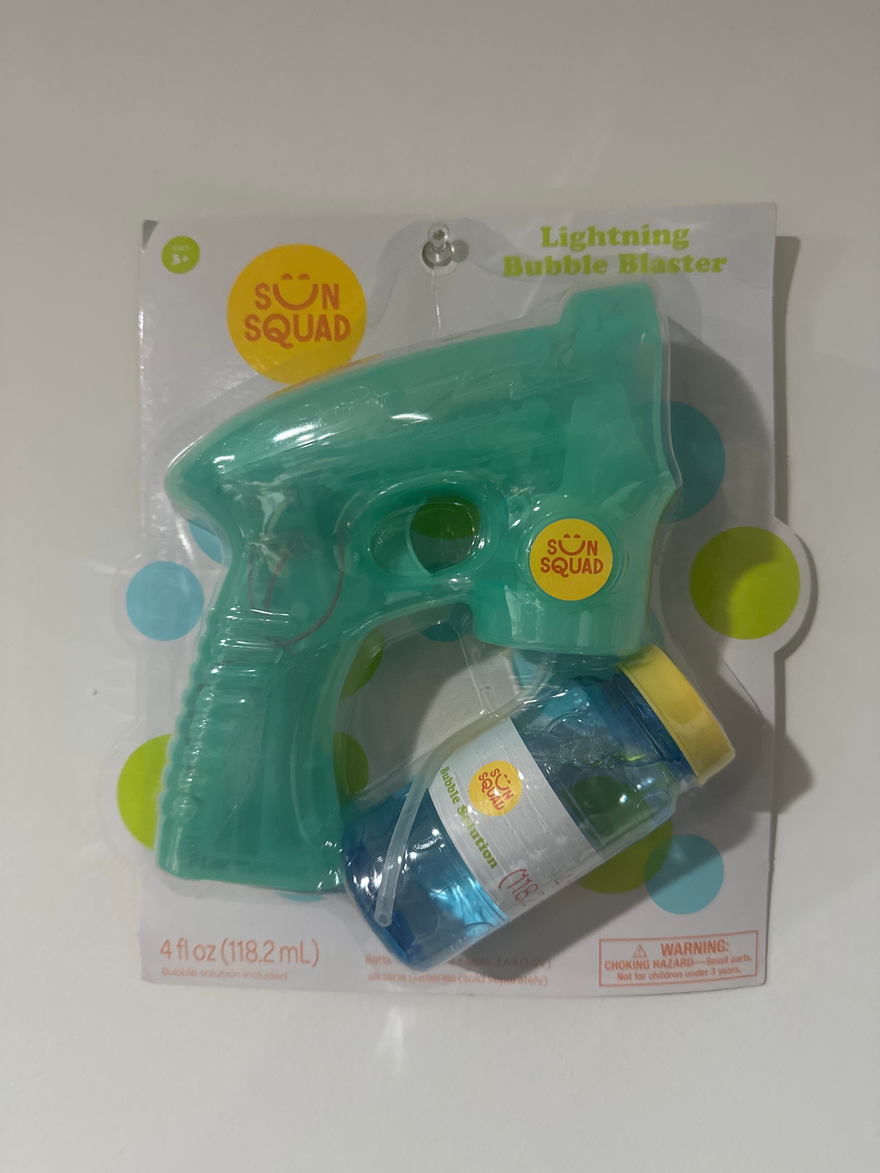 Sun Squad Lightning Bubble Blaster w/ 4oz Bubble Solution – Battery Powered Toy