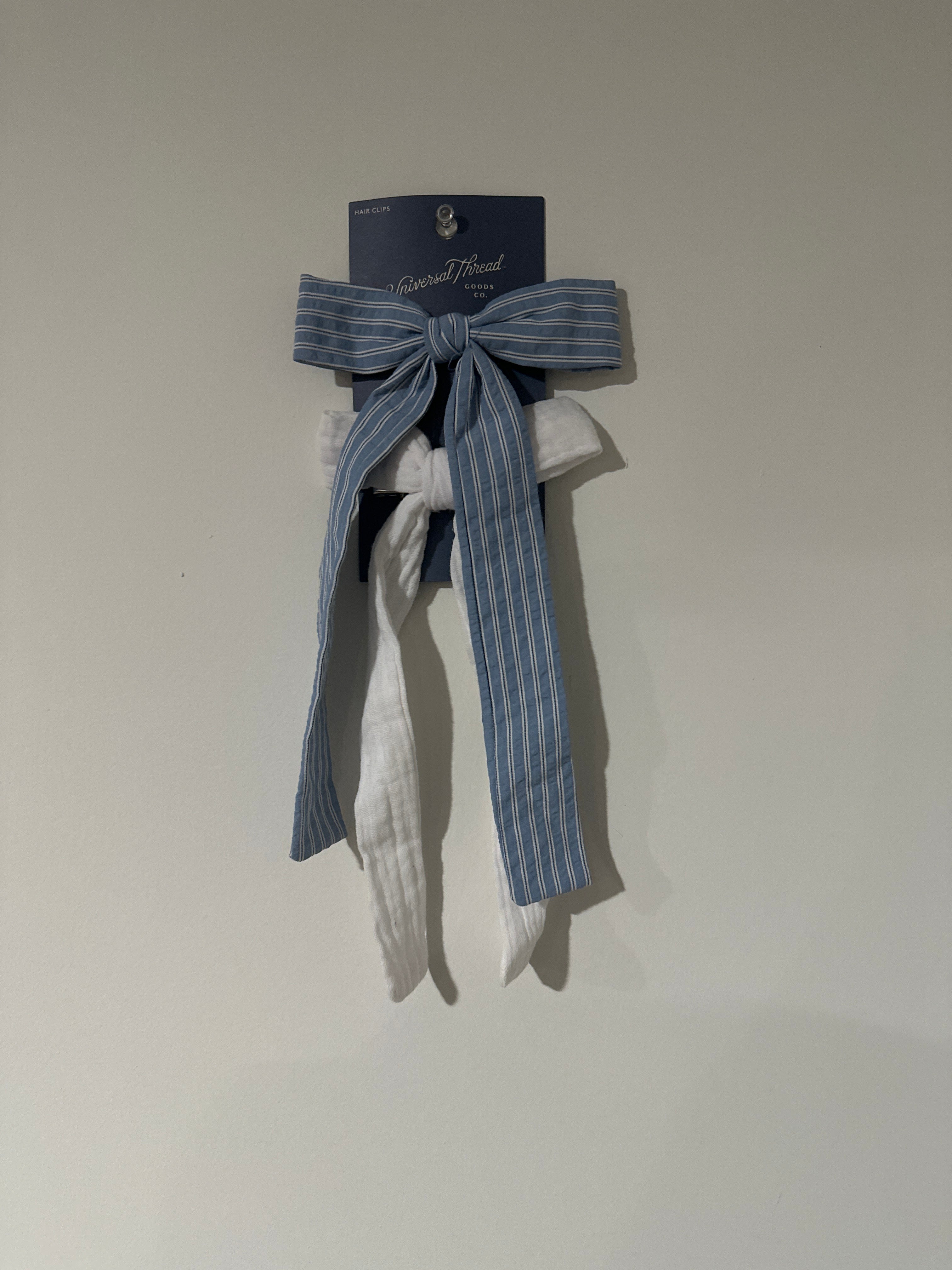 Universal Thread Bow Hair Clips Blue Stripe & White 2 Pack