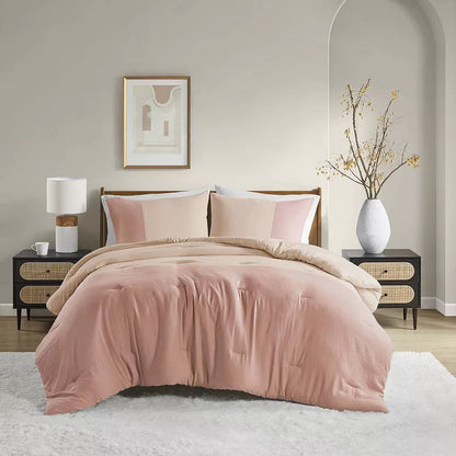 510 Design Jaden Soft Washed Color Block Comforter Set-Pink-Full/Queen