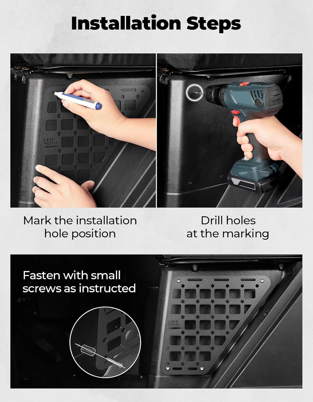 KEMIMOTO Seat Side Molle Panels for Vehicles Storage Gears Accessories Molle Panel Compatible with Polaris Ranger XP 1000 2018-2024