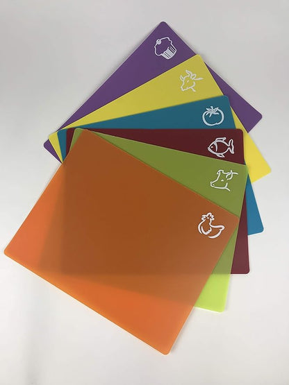 Set of 6 Color-Coded Flexible Plastic Cutting Boards – BPA Free, Anti-Slip (12×15")
