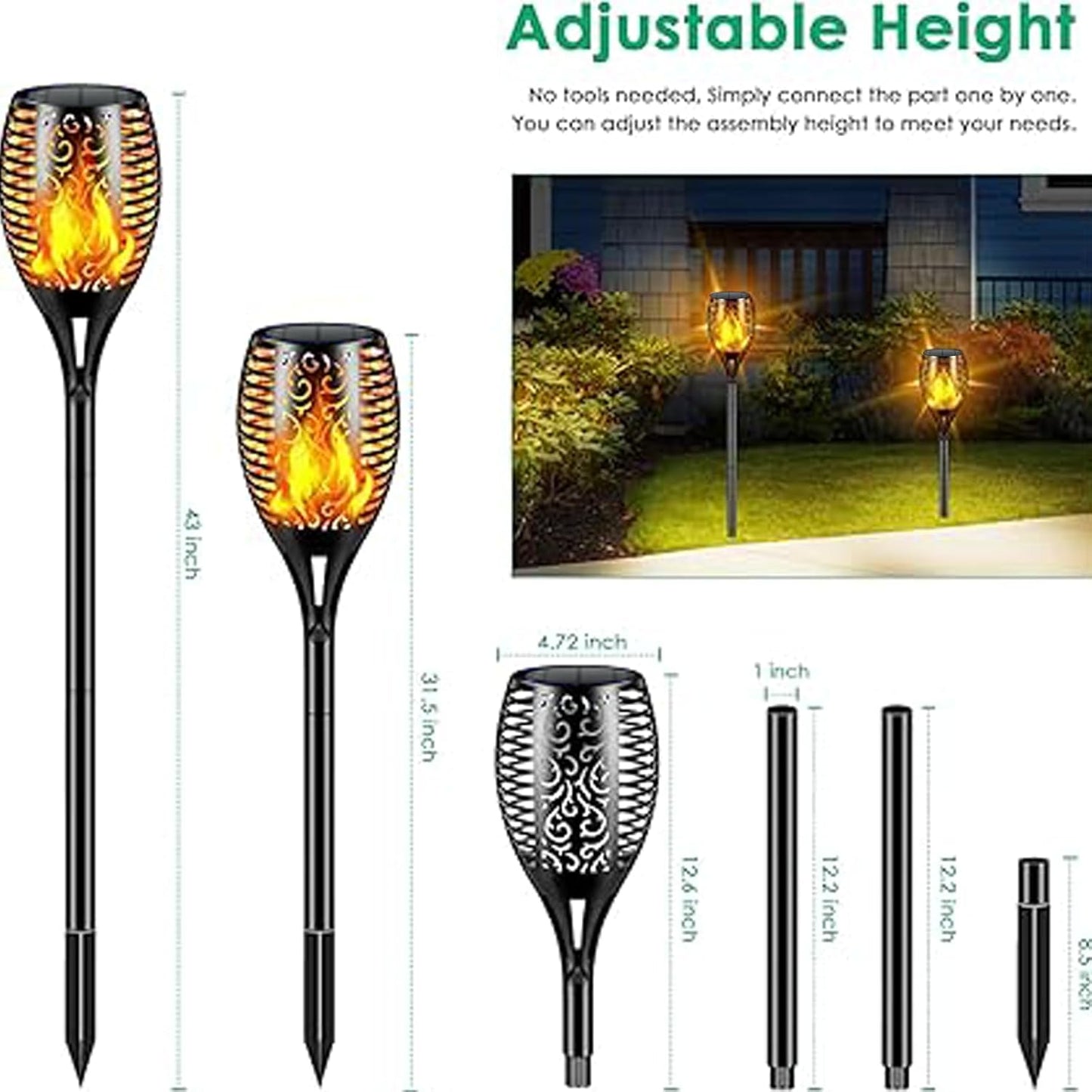 Solar Lights Outdoor 99 LED Higher & Larger Flickering Flame Solar Torch Lights 43" Waterproof Outdoor Lighting Solar Powered Pathway Lights Christmas Decorations for Garden Patio Yard, 4Pack