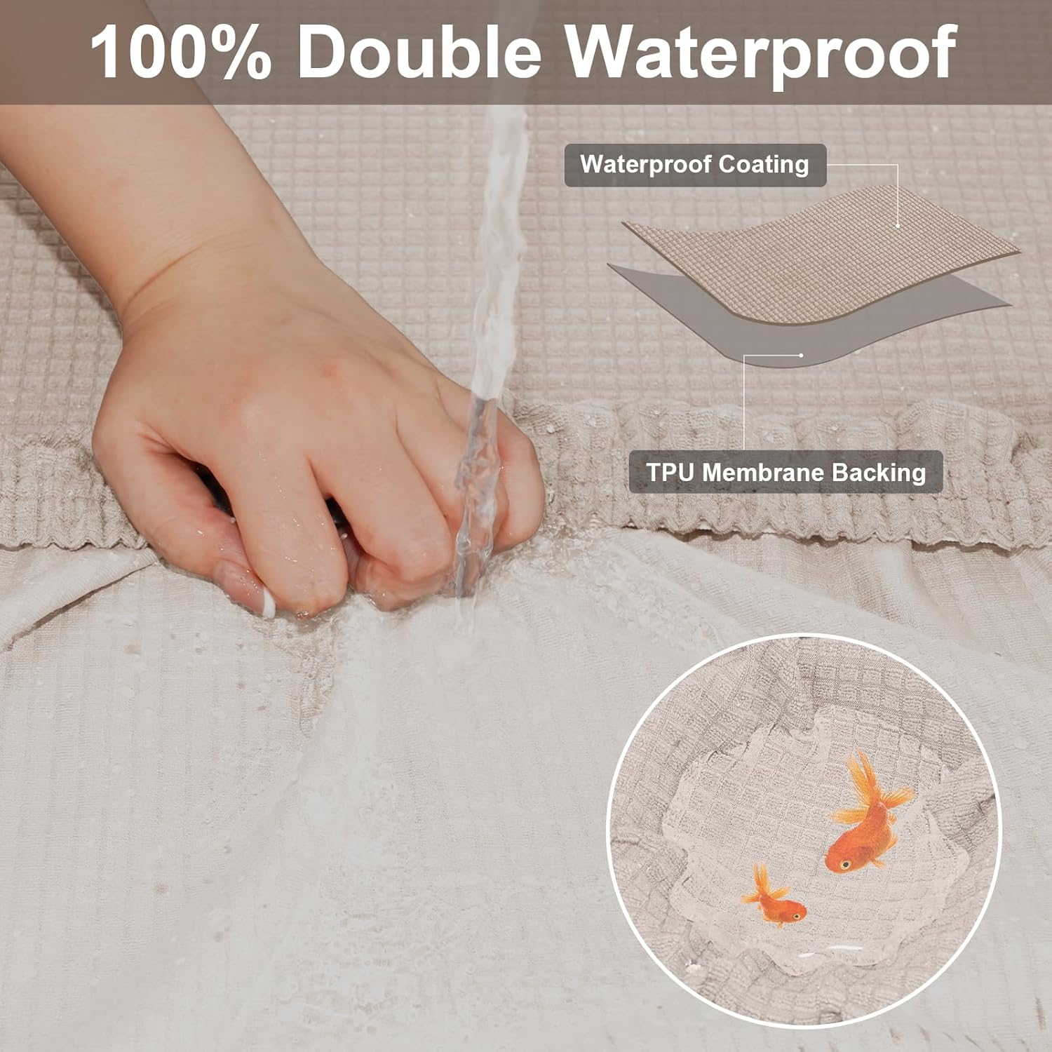 Waterproof Couch Cushion Covers, Washable Sofa Cushion Covers, Stretch Sofa Slipcovers, Thick Jacquard Fabric, Couch Sofa Covers for Pets Furniture Protector(3 Seaters + 1 Chaise, Beige)