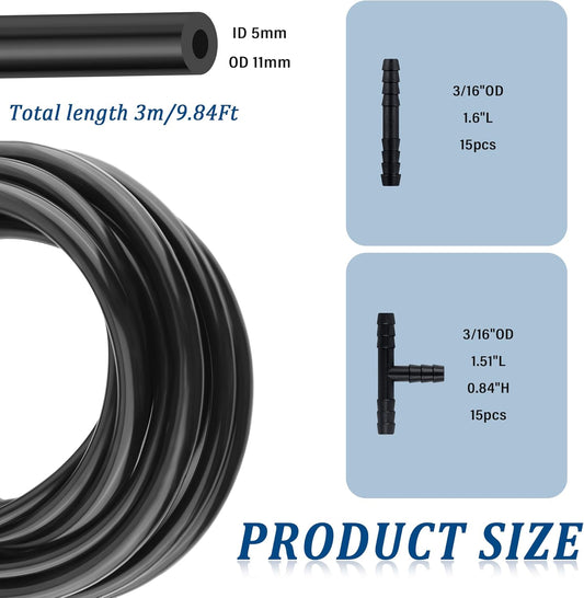 Vacuum Hose Set with IDOD 5  11mm,1PC 9.84Ft Vacuum Hose Automotive+30PCS Vacuum Hoses Adapter