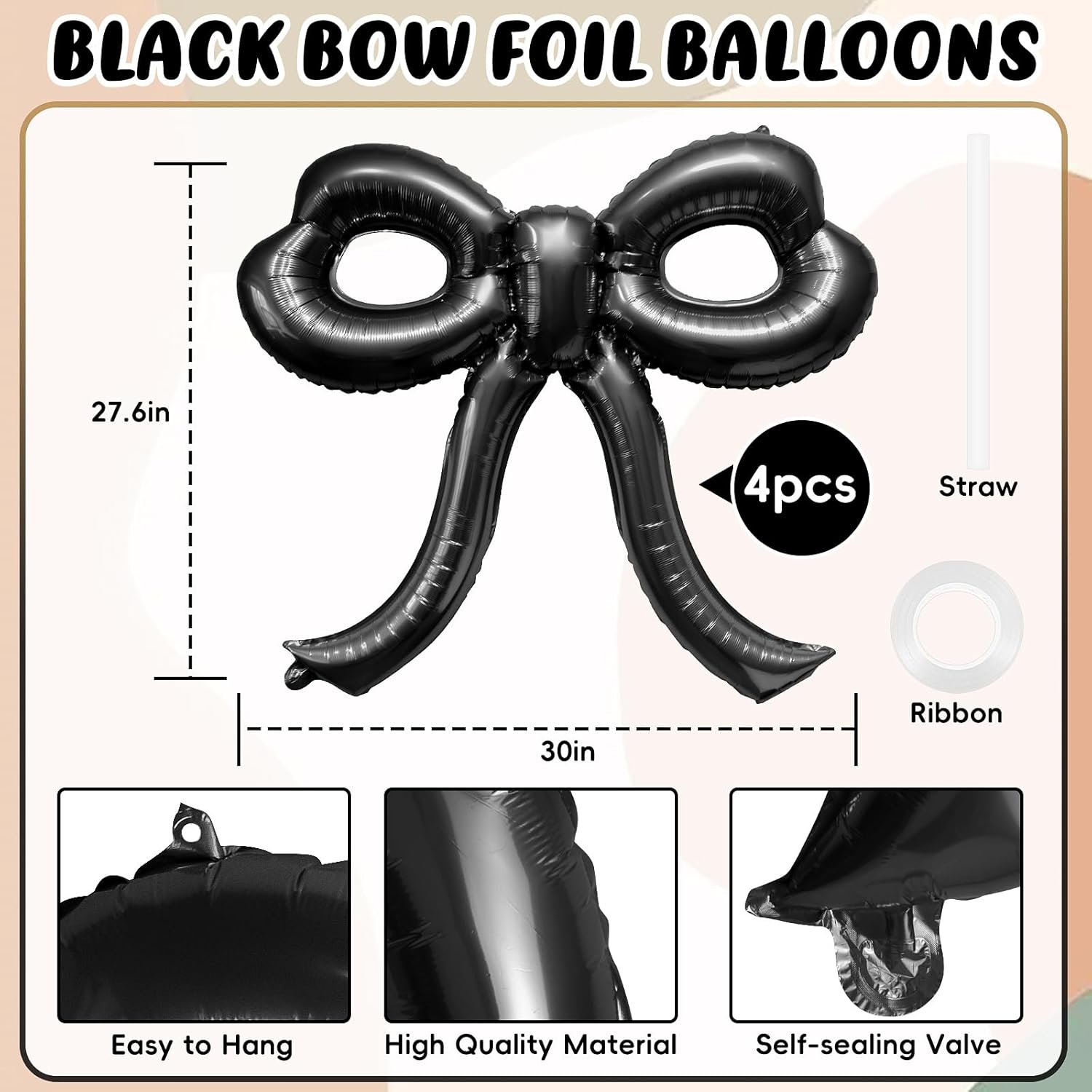 4 Pcs Bow Birthday Decorations Black