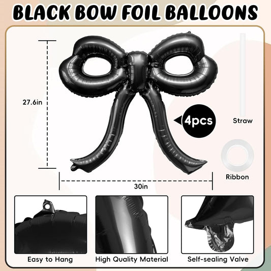 4 Pcs Bow Birthday Decorations Black