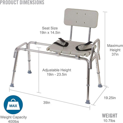 Adjustable Seat Height and Cut Out Access, Holds Weight up to 400 Lbs, Bath and Shower Safety, Transfer Bench