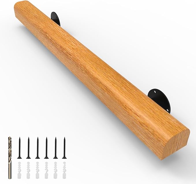 2FT Wood Stair Handrails Wall Mount, Hand Railings for Stairs Indoor Outdoor, Non-Slip Staircase Handrail