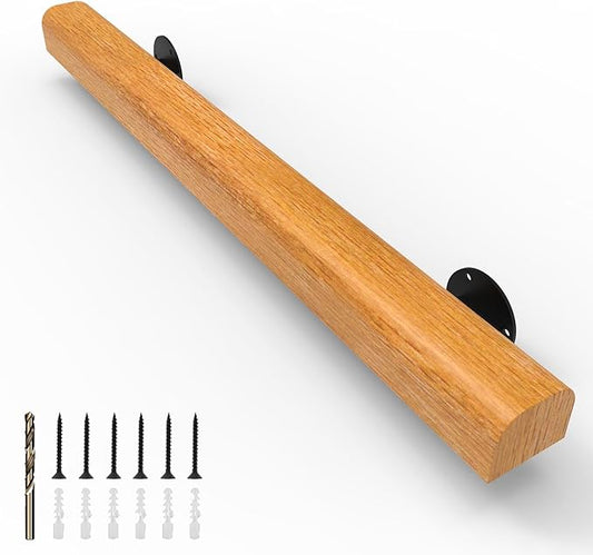 2FT Wood Stair Handrails Wall Mount, Hand Railings for Stairs Indoor Outdoor, Non-Slip Staircase Handrail