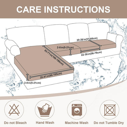 Waterproof Couch Cushion Covers, Washable Sofa Cushion Covers, Stretch Sofa Slipcovers, Thick Jacquard Fabric, Couch Sofa Covers for Pets Furniture Protector(3 Seaters + 1 Chaise, Beige)