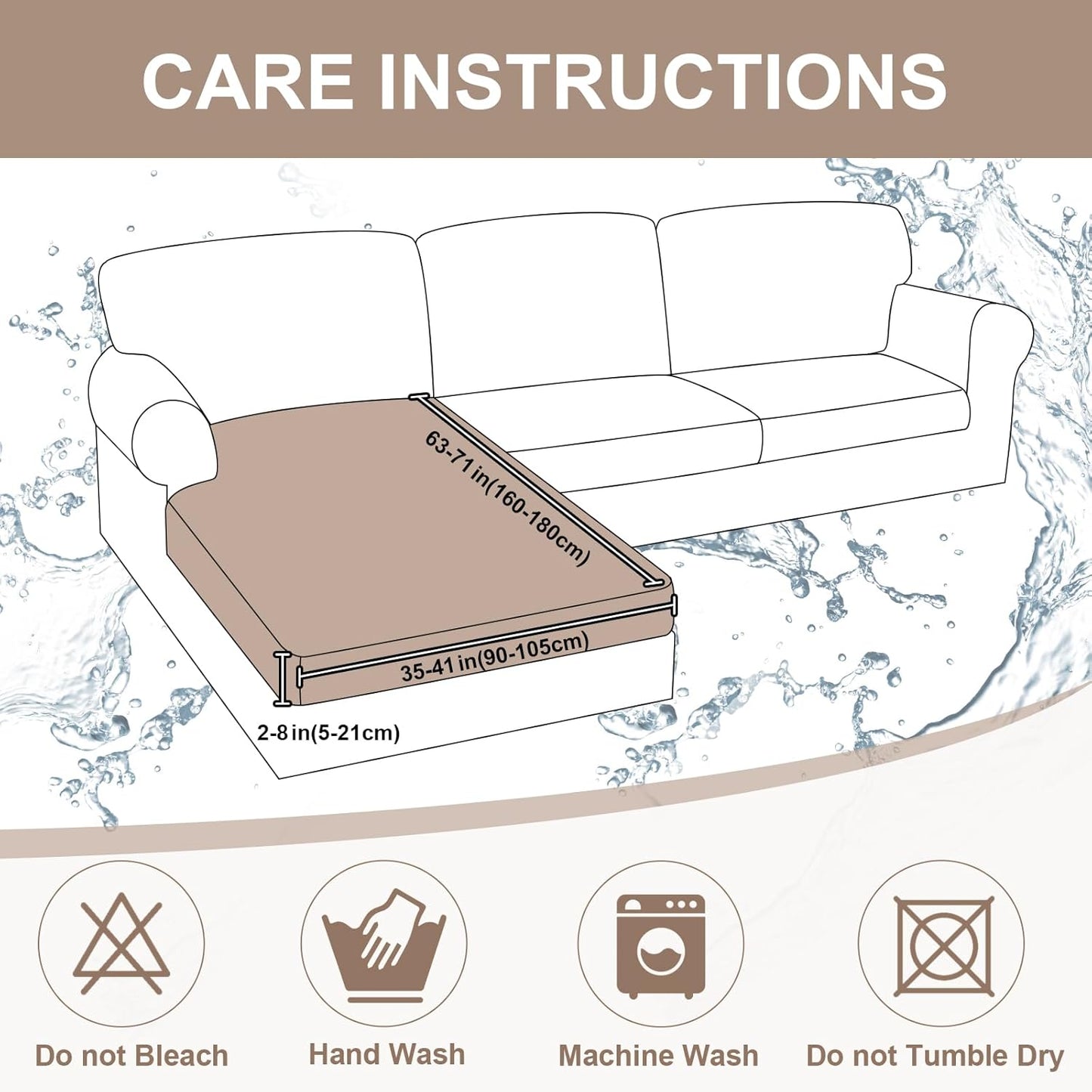 Waterproof Couch Cushion Covers, Washable Sofa Cushion Covers, Stretch Sofa Slipcovers, Thick Jacquard Fabric, Couch Sofa Covers for Pets Furniture Protector(Chaise Cover, Beige)