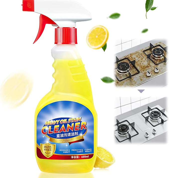 All-Purpose Oil Stain Cleaner, Kitchen Oil Remover Degreaser Spray, Lemon Scent Cleaner, Degreaser Cleaner, Kitchen-Bathroom Cleaning Supplies, Household Essentials
