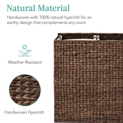 Best Choice Products Large Natural Water Hyacinth Double Laundry Hamper Basket w/ 2 Liner Bags Handles