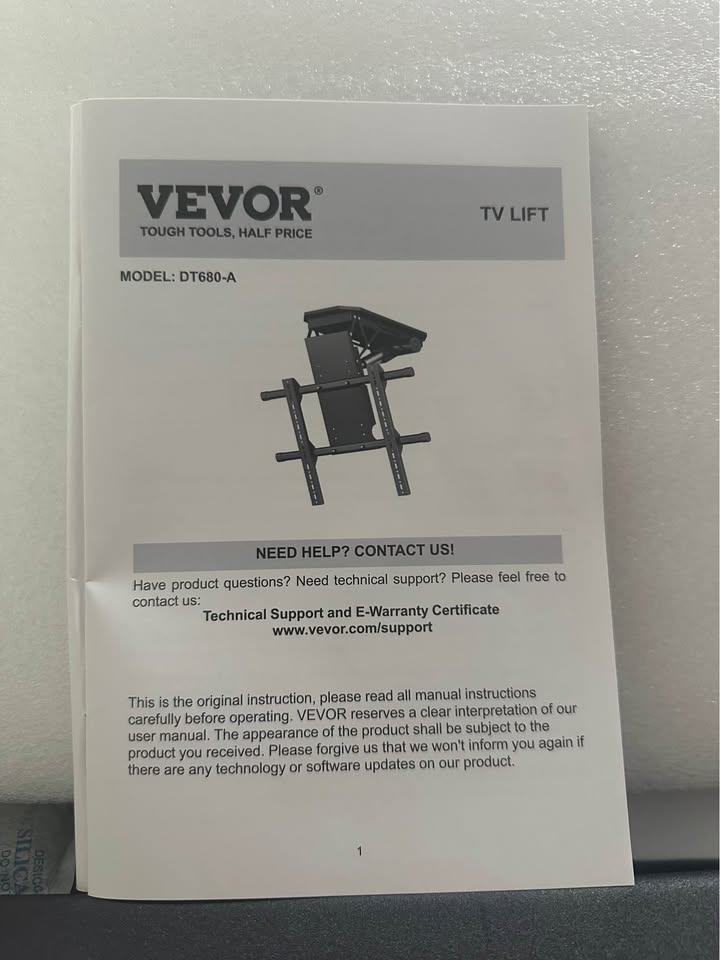VEVOR Motorized TV Lift Ceiling Mount 32-70" 110lb Remote DT680-A